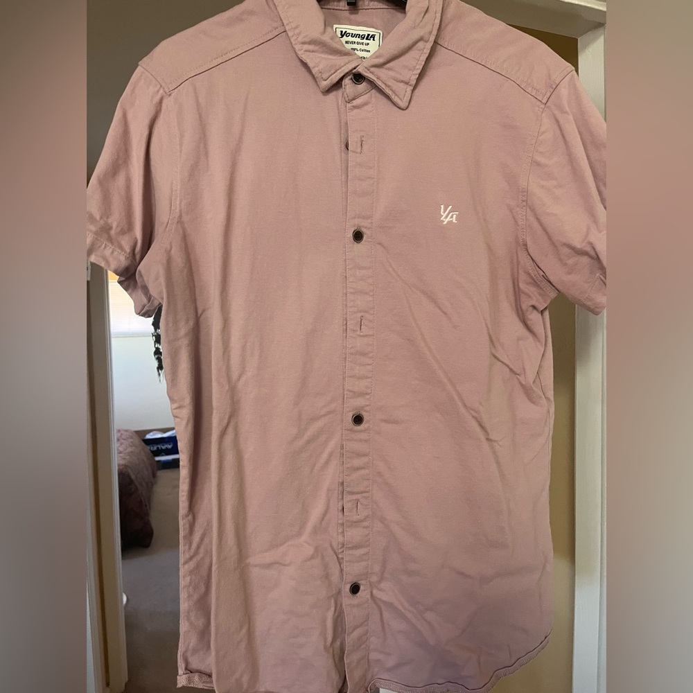 YoungLA, Pink, Medium, Cotton Shortsleeved button up.